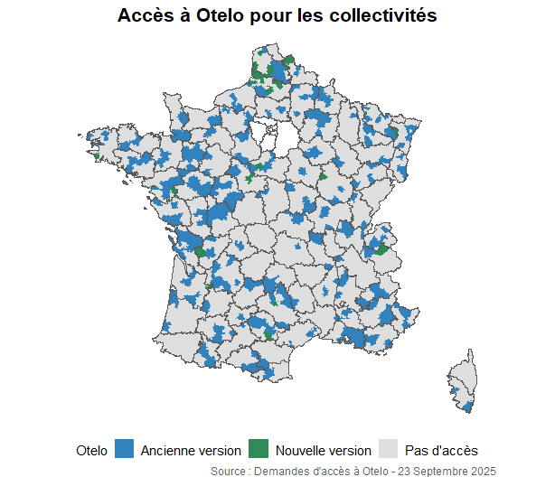 Carte des collectivités ayant accès à Otelo en juin 2025