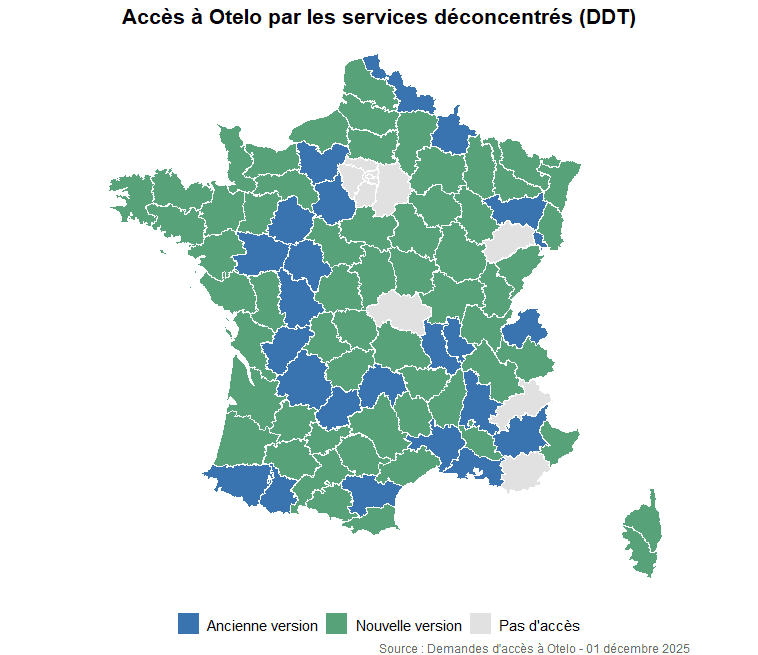 Carte des DDT utilisant Otelo en juin 2025