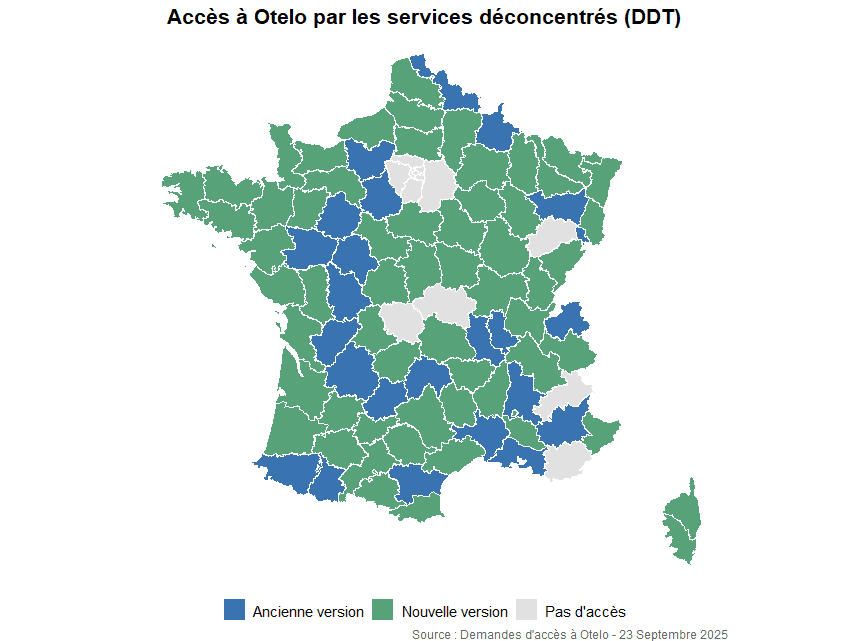 Carte des DDT utilisant Otelo en juin 2025